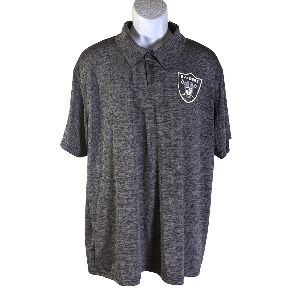 NFL Team Apparel Polo Shirt Men XL Gray Las Vegas Raiders Heathered Short Sleeve